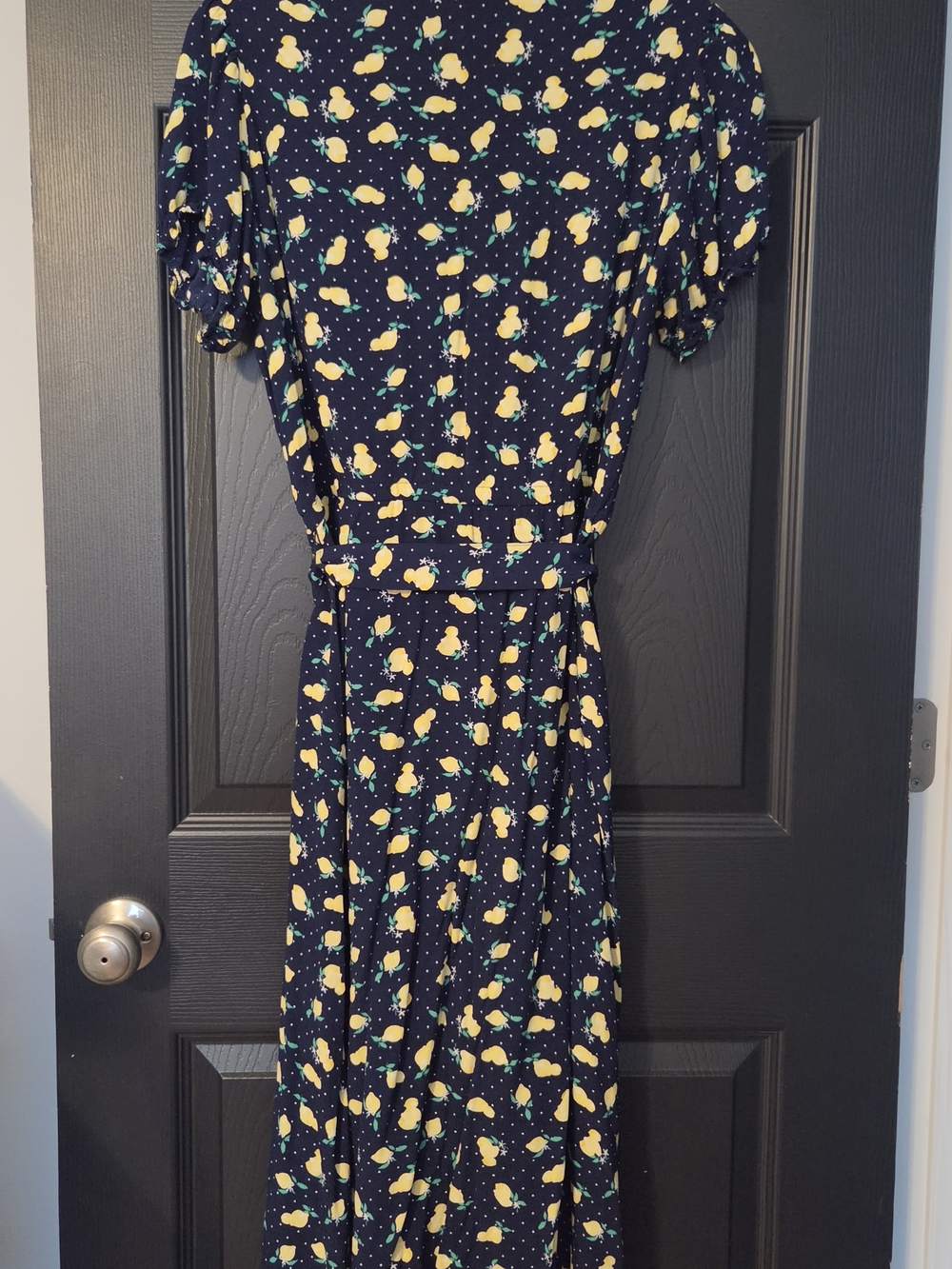 Talbots Navy Maxi Shirt Dress with Yellow Lemon Print - Picture 3 of 6